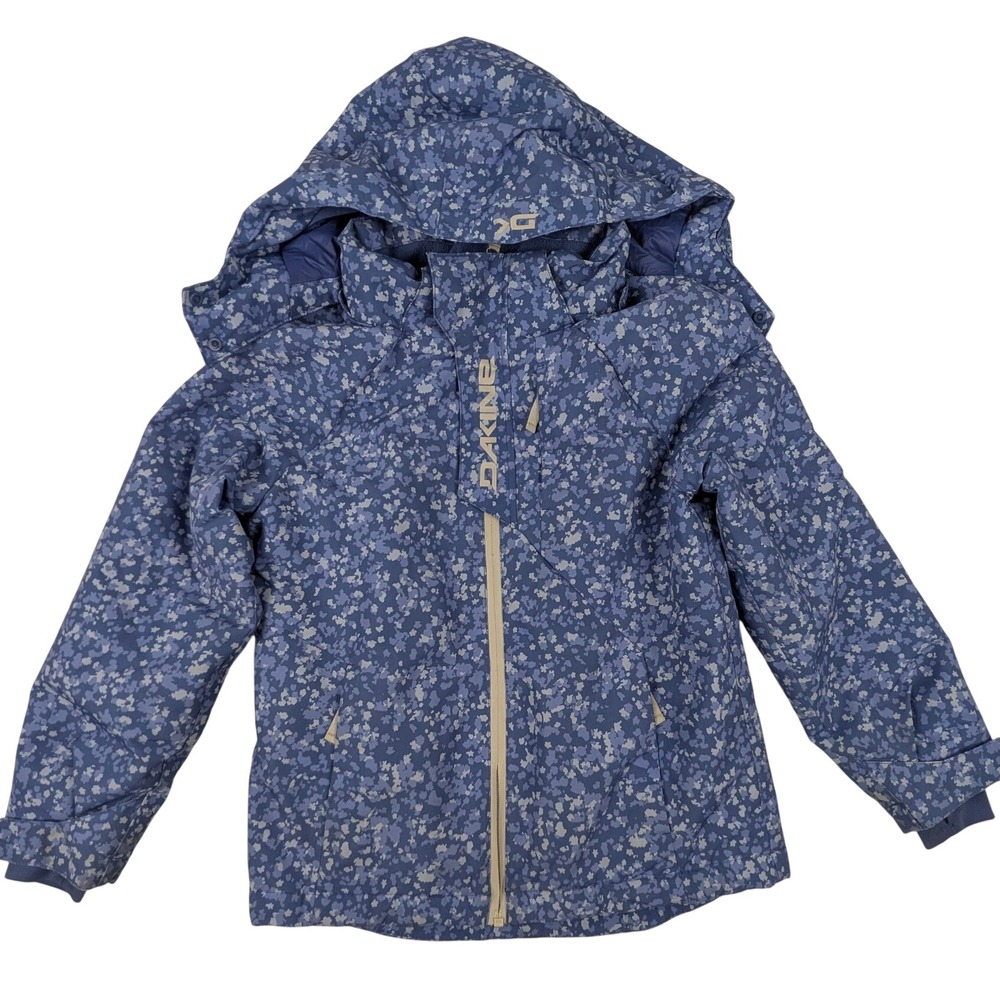 Dakine Kids Blue Floral Pixel Insulated Snow Jacket Detachable Hood Size S 7/8
